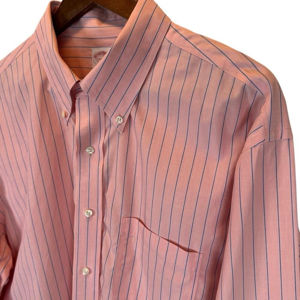 Brooks Brothers 346 Men’s 17.5 6/7 Button Down Shirt Pink Stripes Non-Iron